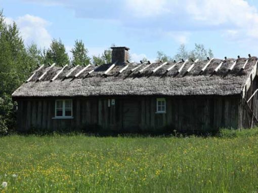 Gran-Annas stuga i Vårkumla – vasstak Närbild av vasstaket på Gran-Annas ryggåsstuga i Vårkumla.